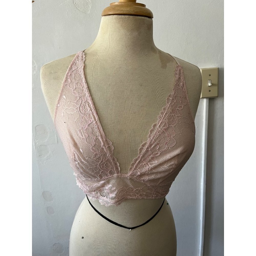 Anthropologie floreat vneck pink lace racerback adjustable strappy bralette L